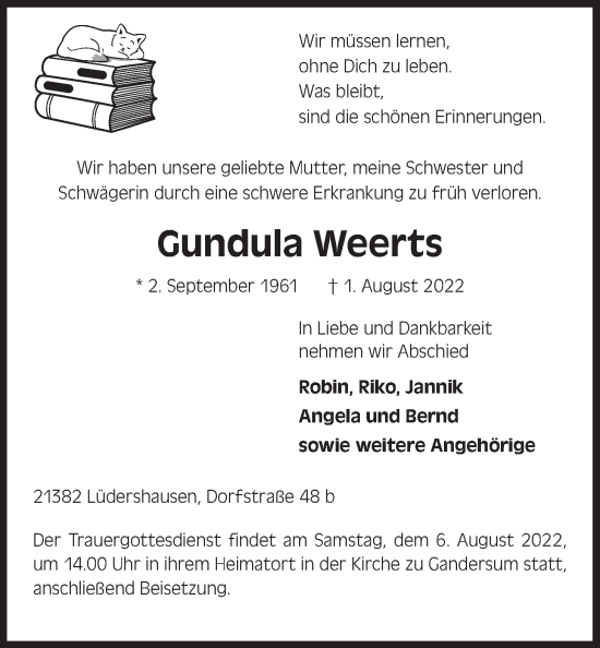 Anzeige von Gundula Weerts von LZ