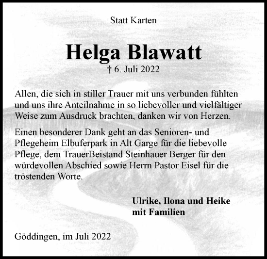 Anzeige von Helga Blawatt von LZ
