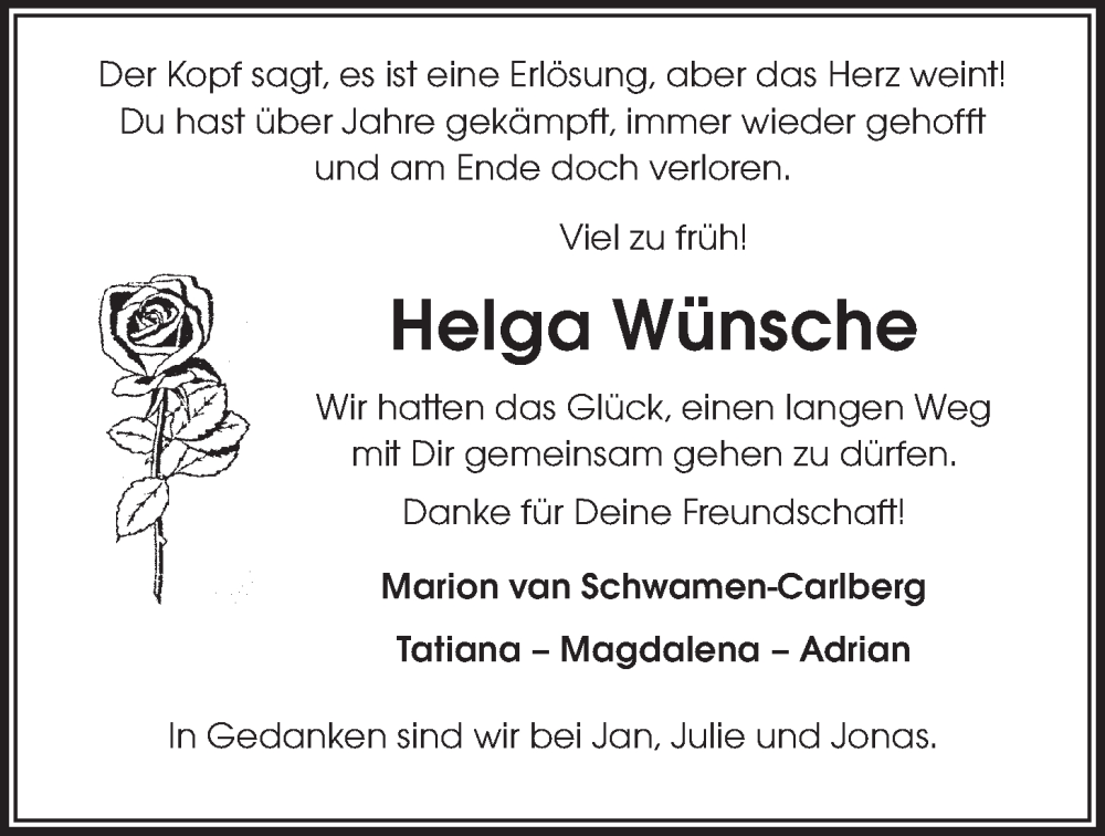  Traueranzeige für Helga Wünsche vom 10.08.2022 aus LZ