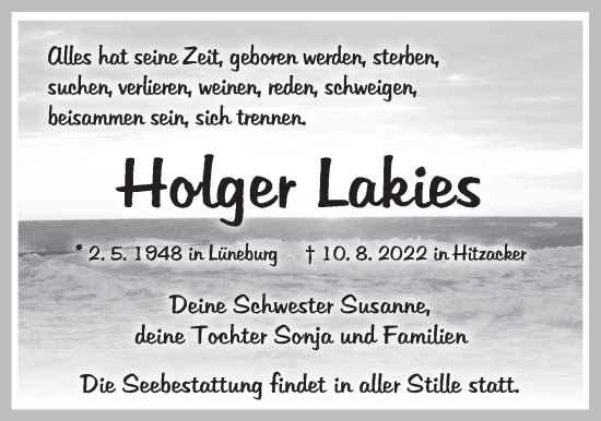 Anzeige von Holger Lakies von LZ
