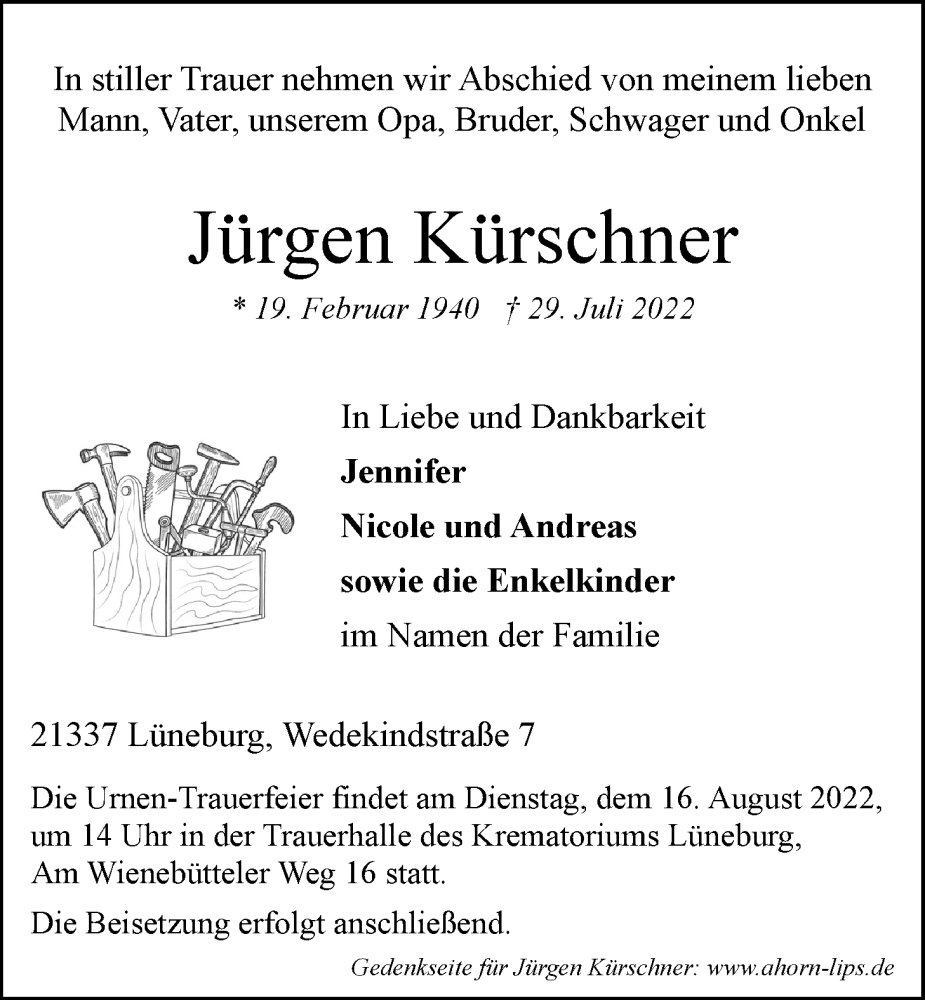 Traueranzeigen von Jürgen Kürschner TrauerLüneburg.de