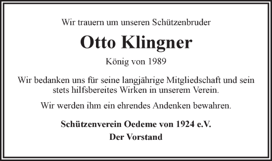 Anzeige von Otto Klingner von LZ