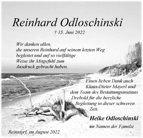 Anzeige von Reinhard Odloschinski von LZ