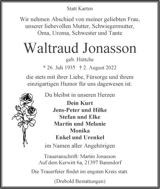 Anzeige von Waltraud Jonasson von LZ