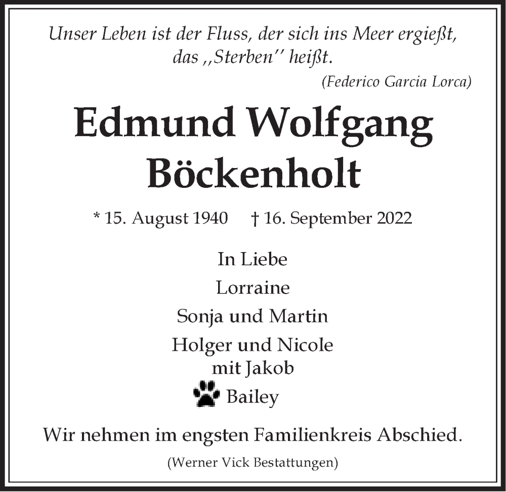  Traueranzeige für Edmund Wolfgang Böckenholt vom 21.09.2022 aus LZ