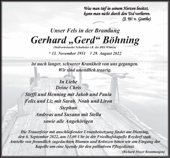 Anzeige von Gerhard Böhning von LZ
