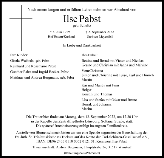 Anzeige von Ilse Pabst von LZ