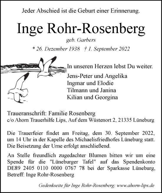 Anzeige von Inge Rohr-Rosenberg von LZ