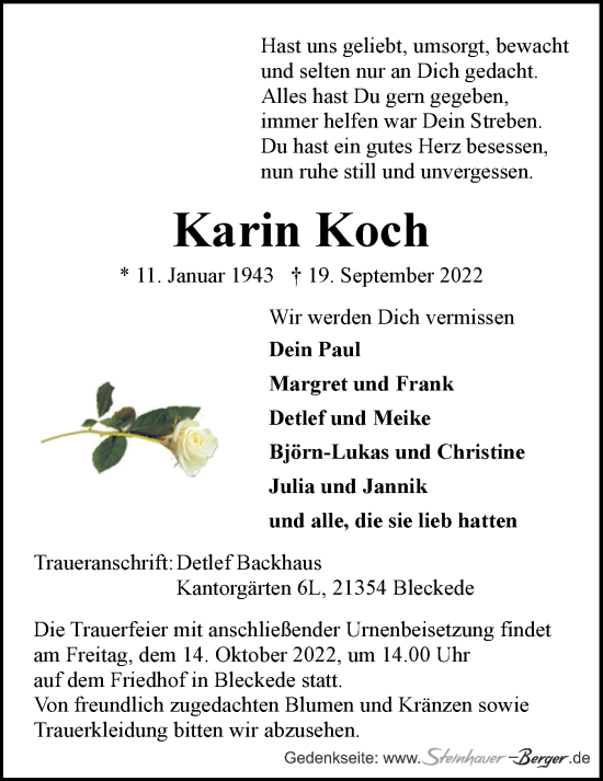 Anzeige von Karin Koch von LZ