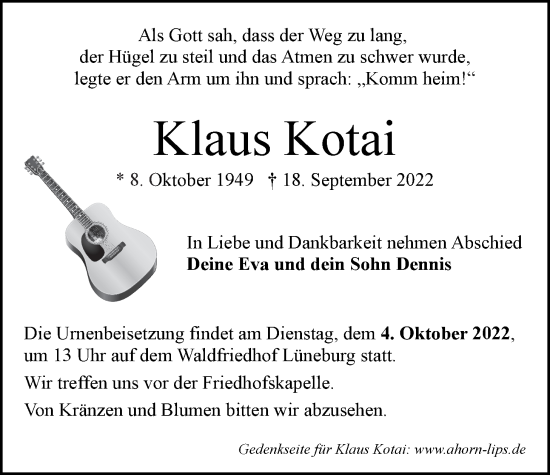 Anzeige von Klaus Kotai von LZ