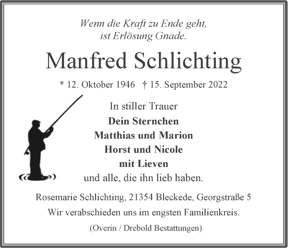  Traueranzeige für Manfred Schlichting vom 17.09.2022 aus LZ