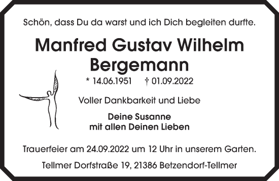 Anzeige von Manfred Gustav Wilhelm Bergemann von LZ