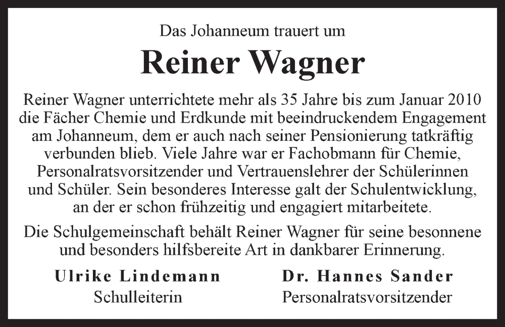  Traueranzeige für Reiner Wagner vom 17.09.2022 aus LZ
