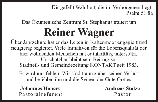 Anzeige von Reiner Wagner von LZ