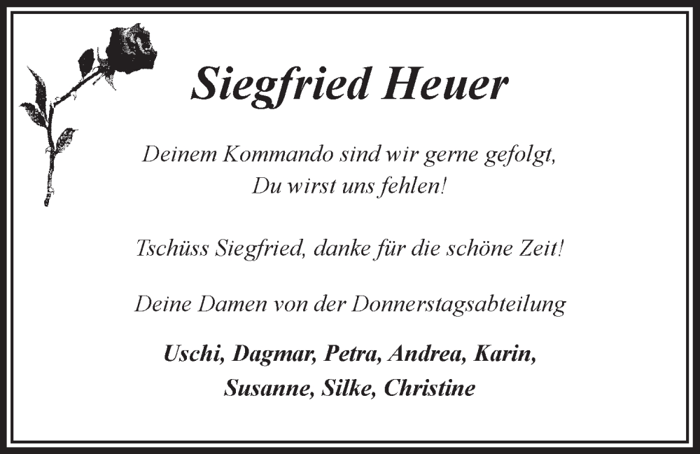  Traueranzeige für Siegfried Heuer vom 03.09.2022 aus LZ