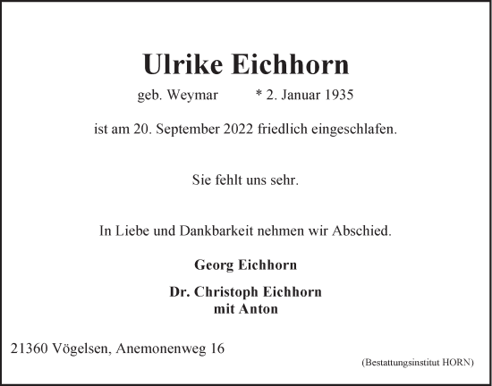 Anzeige von Ulrike Eichhorn von LZ