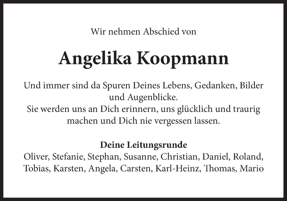  Traueranzeige für Angelika Koopmann vom 14.01.2023 aus LZ