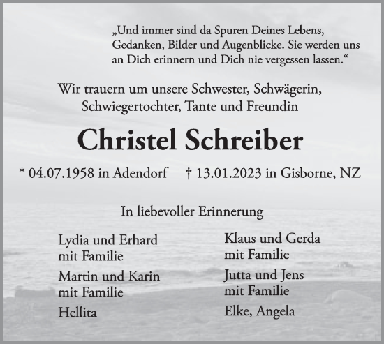 Anzeige von Christel Schreiber von LZ