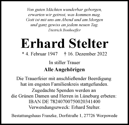 Anzeige von Erhard Stelter von LZ