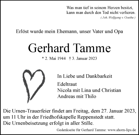 Anzeige von Gerhard Tamme von LZ