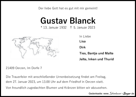 Anzeige von Gustav Blanck von LZ