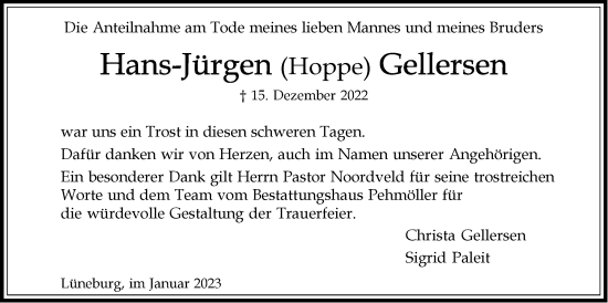Anzeige von Hans-Jürgen  Gellersen von LZ