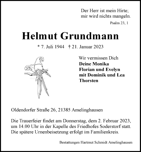 Anzeige von Helmut Grundmann von LZ