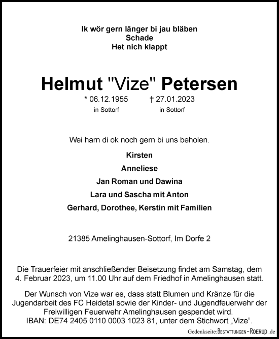 Anzeige von Helmut Petersen von LZ