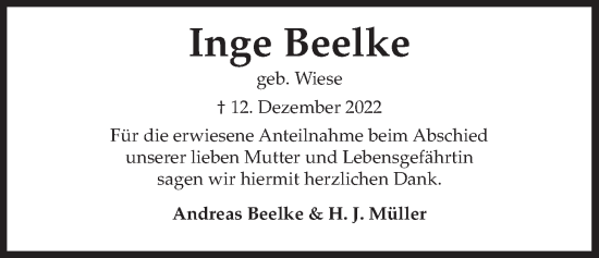 Anzeige von Inge Beelke von LZ