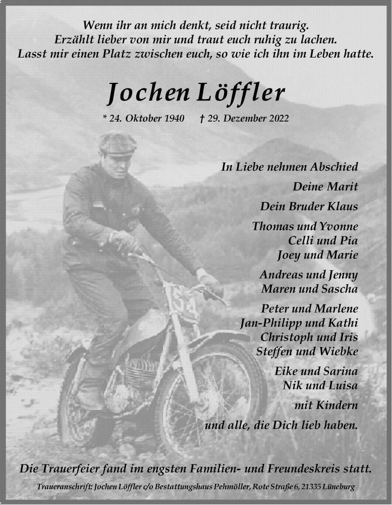  Traueranzeige für Jochen Löffler vom 07.01.2023 aus LZ