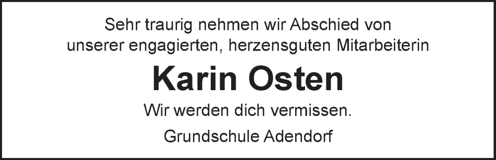  Traueranzeige für Karin Osten vom 21.01.2023 aus LZ