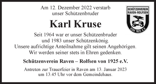 Anzeige von Karl Kruse von LZ