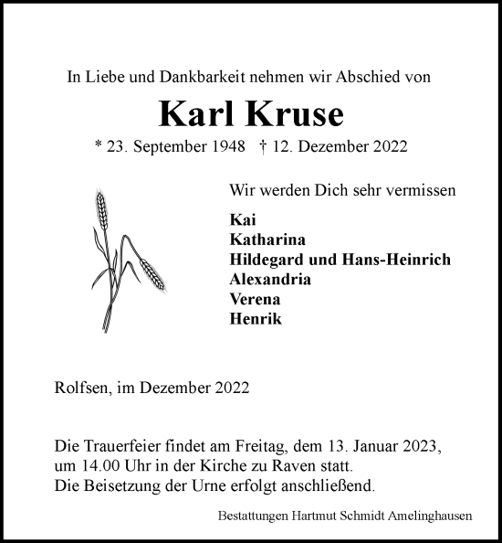 Anzeige von Karl Kruse von LZ