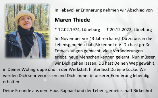Anzeige von Maren Thiede von LZ