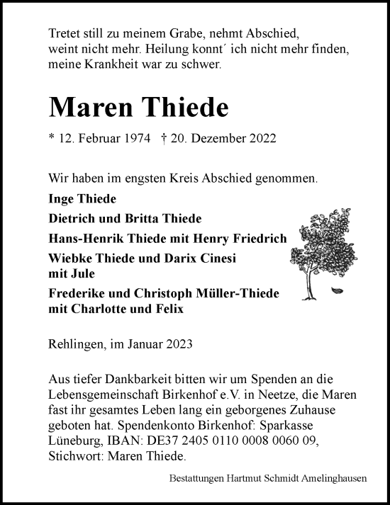Anzeige von Maren Thiede von LZ