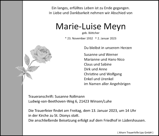 Anzeige von Marie-Luise Meyn von LZ