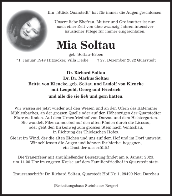 Anzeige von Mia Soltau von LZ