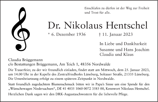 Anzeige von Nikolaus Hentschel von LZ