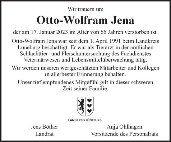 Anzeige von Otto-Wolfram Jena von LZ