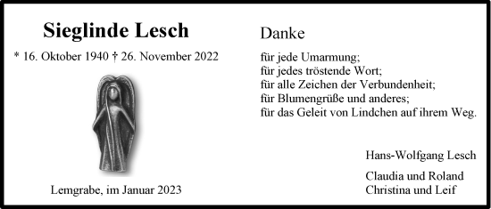 Anzeige von Sieglinde Lesch von LZ