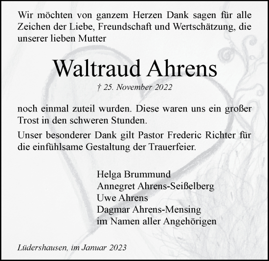 Anzeige von Waltraud Ahrens von LZ