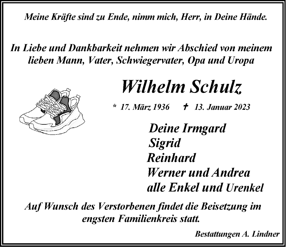  Traueranzeige für Wilhelm Schulz vom 17.01.2023 aus LZ