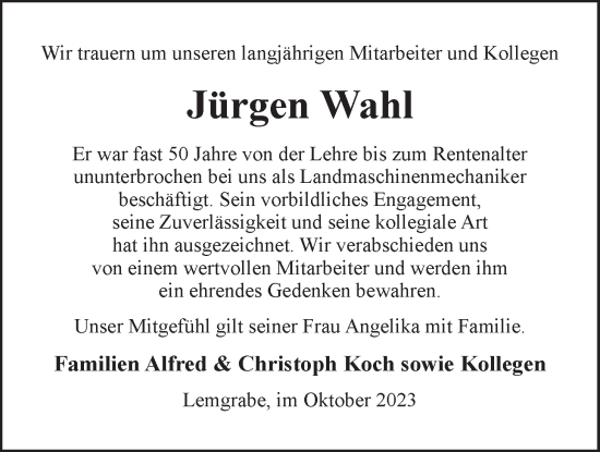 Anzeige von Jürgen Wahl von LZ