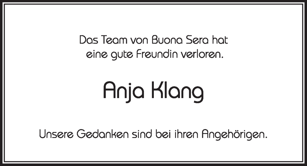  Traueranzeige für Anja Klang vom 14.10.2023 aus LZ
