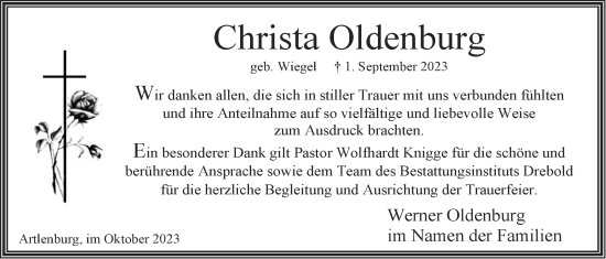 Anzeige von Christa Oldenburg von LZ