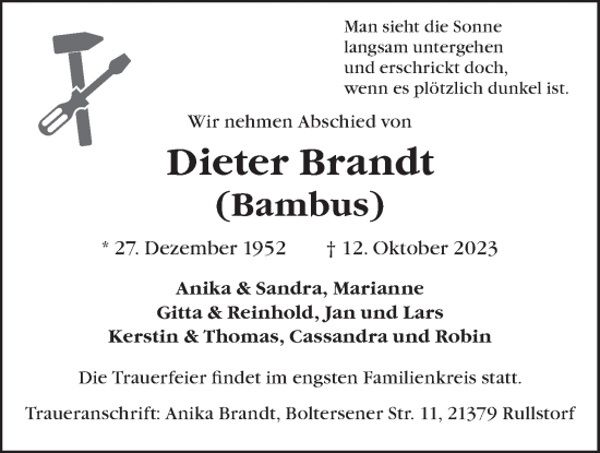 Anzeige von Dieter Brandt von LZ