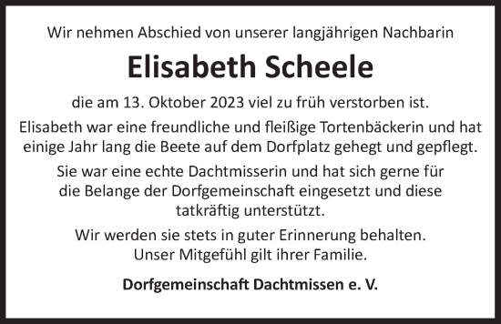 Anzeige von Elisabeth Scheele von LZ