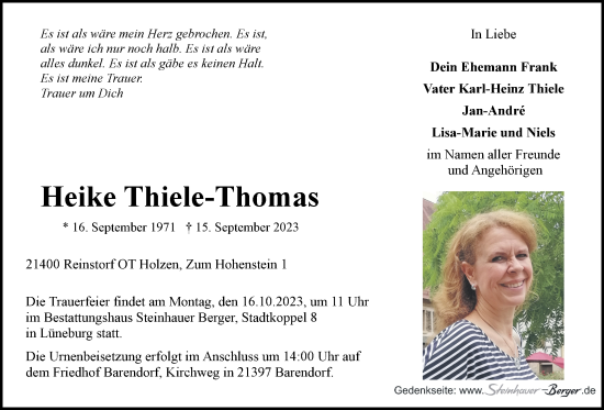 Anzeige von Heike Thiele-Thomas von LZ