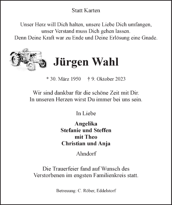 Anzeige von Jürgen Wahl von LZ