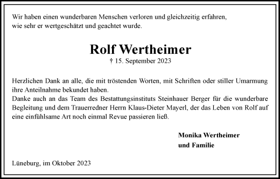 Anzeige von Rolf Wertheimer von LZ